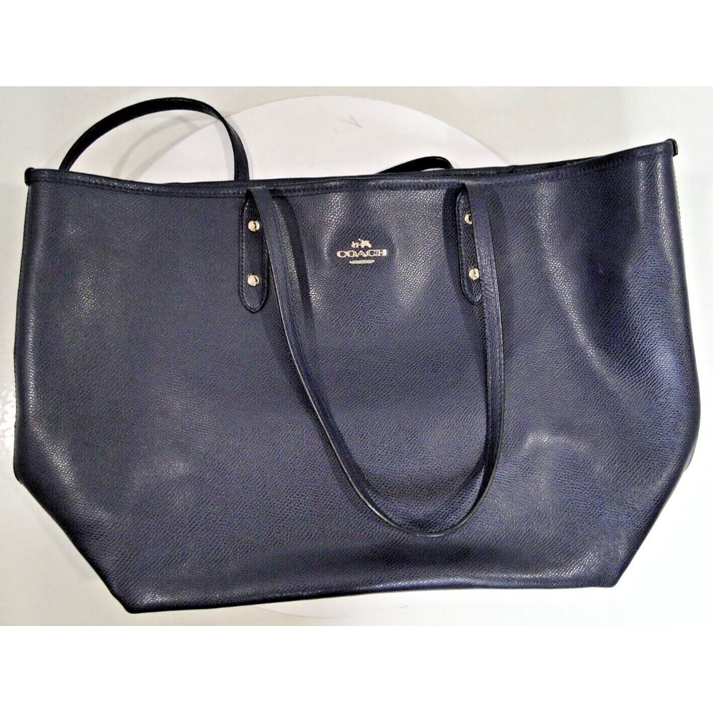 COACH Dark Blue Leather Shoulder Tote Bag
